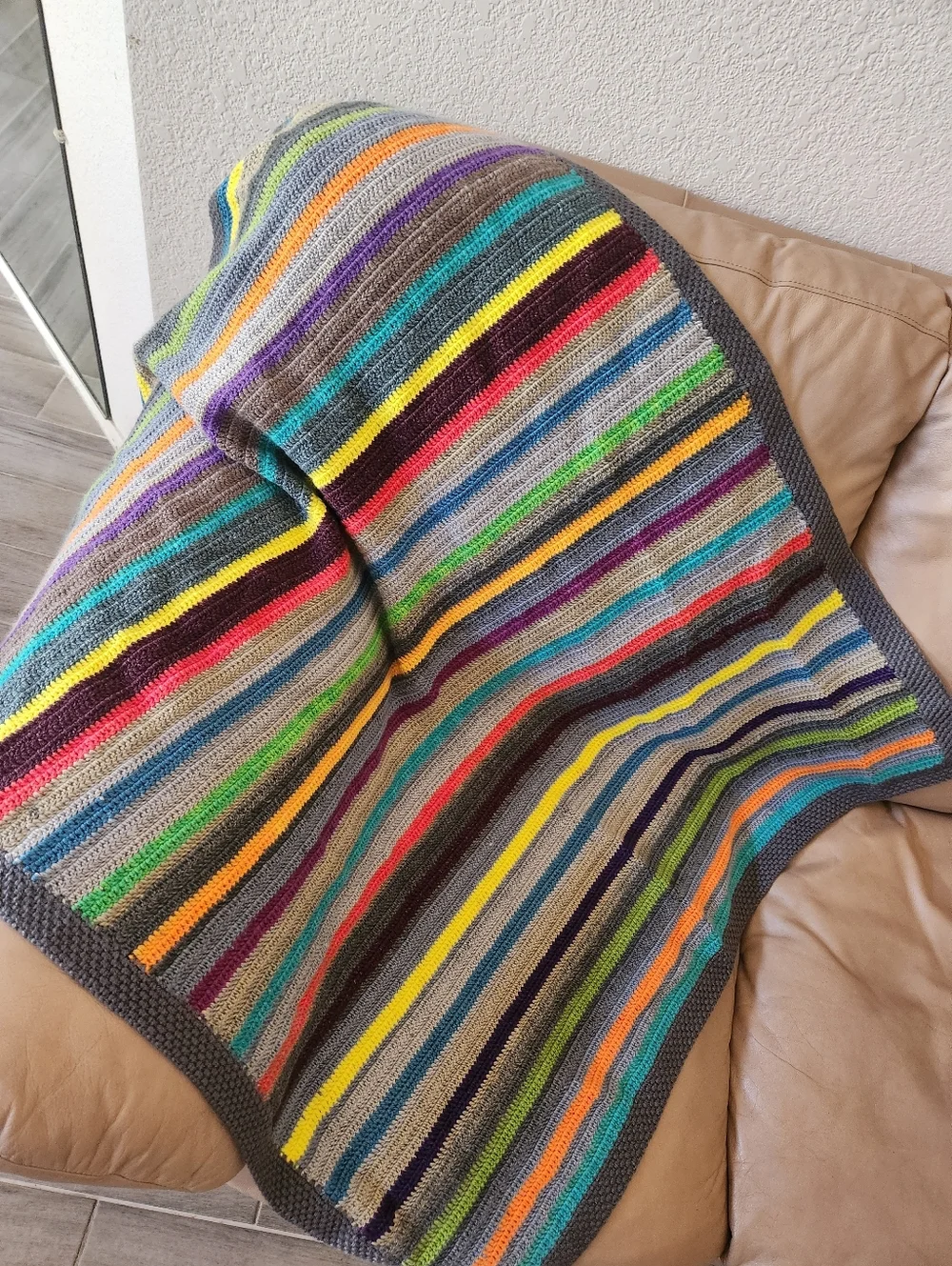 Handmade Baby Toddler Blanket Multicolor Stripes Crochet Wool Blend Afghan Knit
